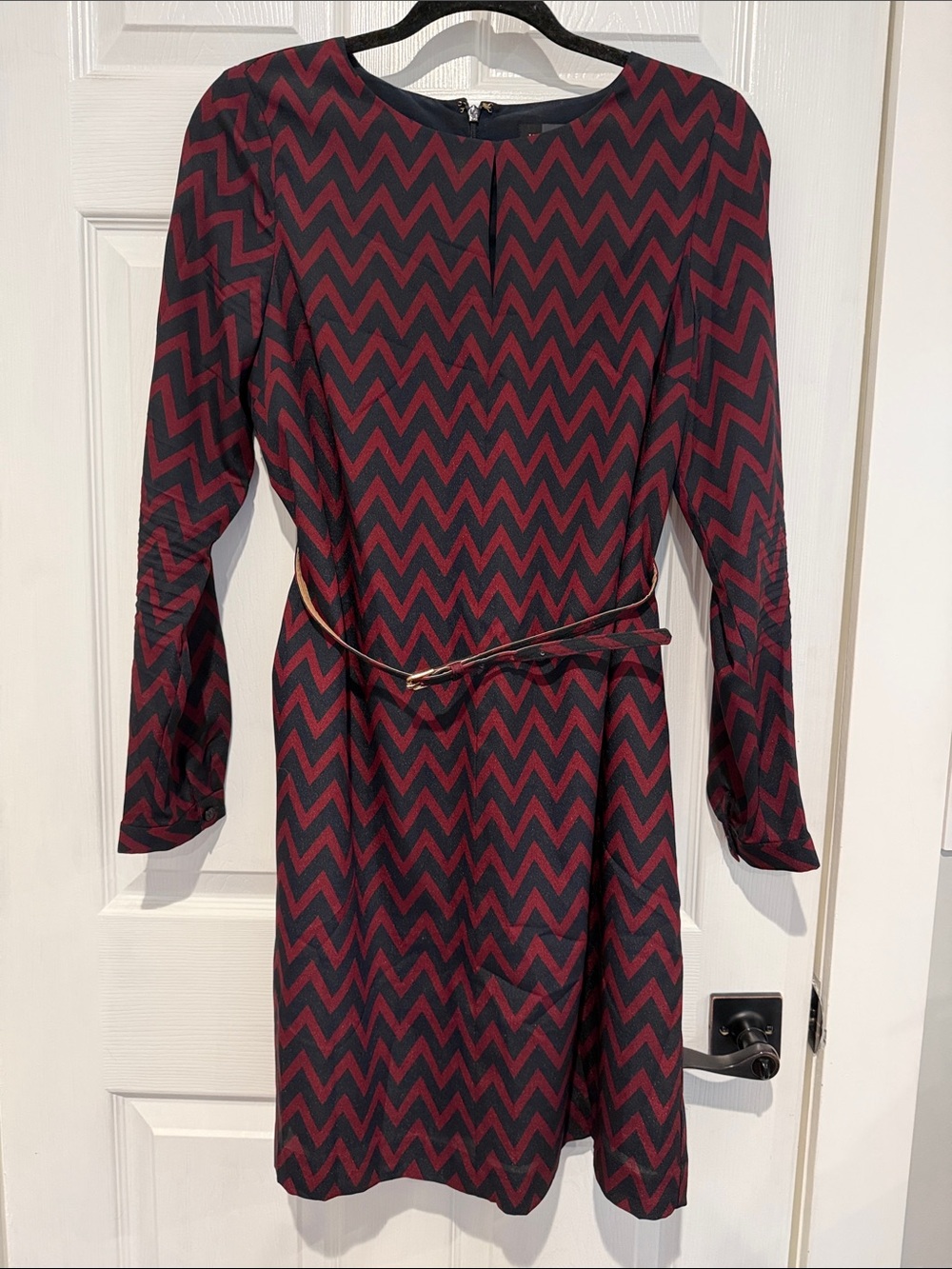 The Limited Burgundy and Black Chevron Long Sleeve Dress size medium